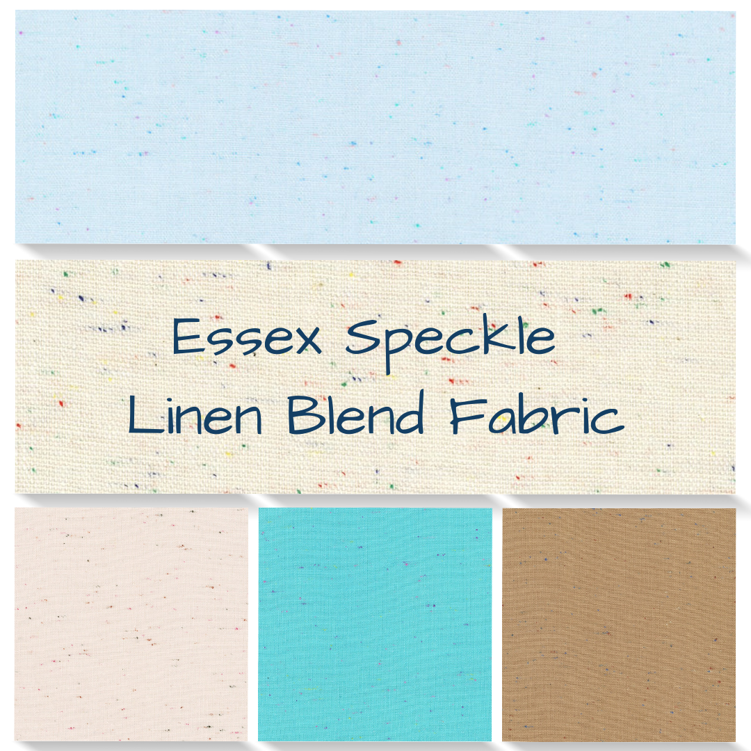 Robert Kauffman Essex Speckle Linen Blend Fabric. Shown in Sky, Cream, Gelato, Aqua and Mocha.