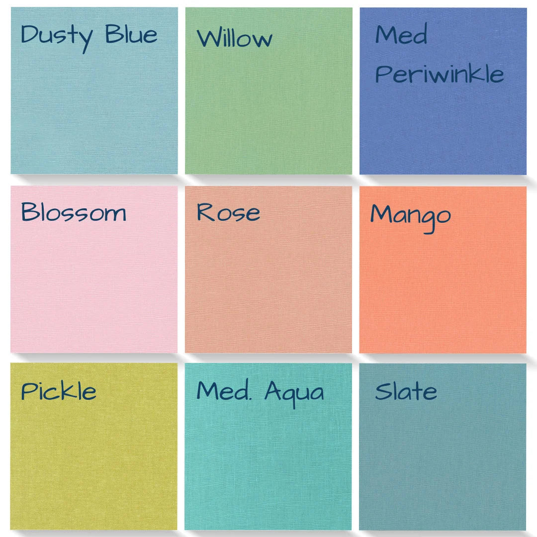 Robert Kaufman Essex Linen Blend Fabric. 55%Linen 45% Cotton. Available in Dusty Blue, Willow, Medium Periwinkle, Blossom, Rose, Mango, Pickle, Medium Aqua and Slate. Cut to order.