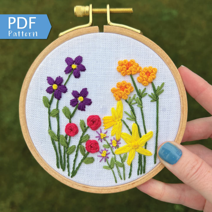Family Flower Garden Hand Embroidery PDF. Each design is unique as you select your desired flowers. Each birth month flower comes in large and small sizes.  Design your hoop for a wedding, birthday or anniversary.