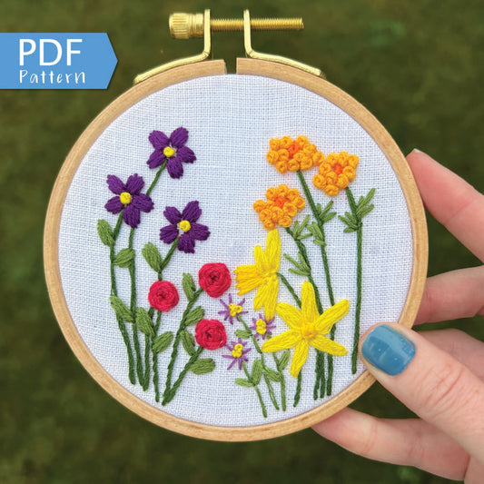 Family Flower Garden Hand Embroidery PDF. Each design is unique as you select your desired flowers. Each birth month flower comes in large and small sizes.  Design your hoop for a wedding, birthday or anniversary.