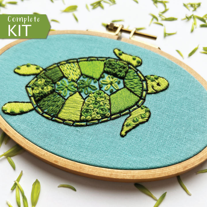 Hand Embroidery Kit, Green Sea Turtle Embroidery Hoop Art, Complete Kit, Design Your Own.