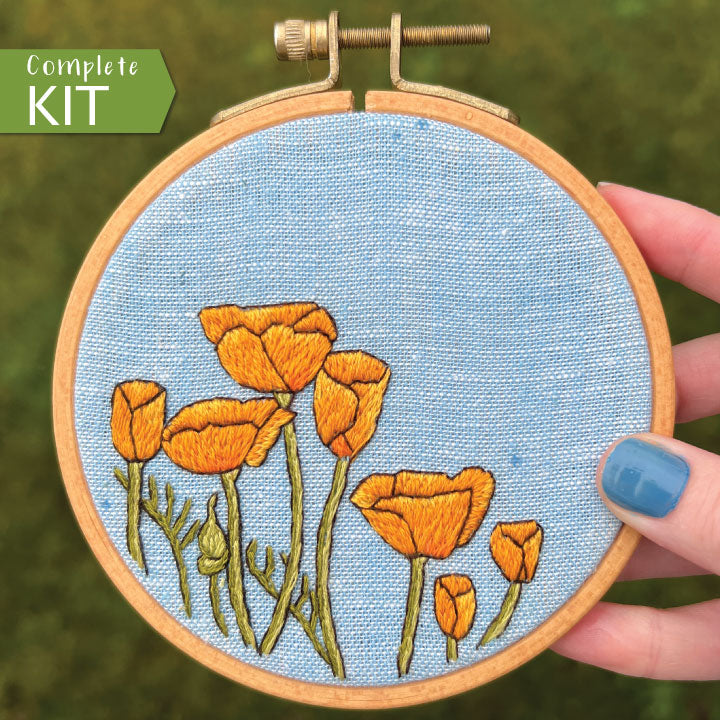 Embroidery Kit, Peaceful Poppies, Intermediate Embroidery Hoop Art, Complete Kit