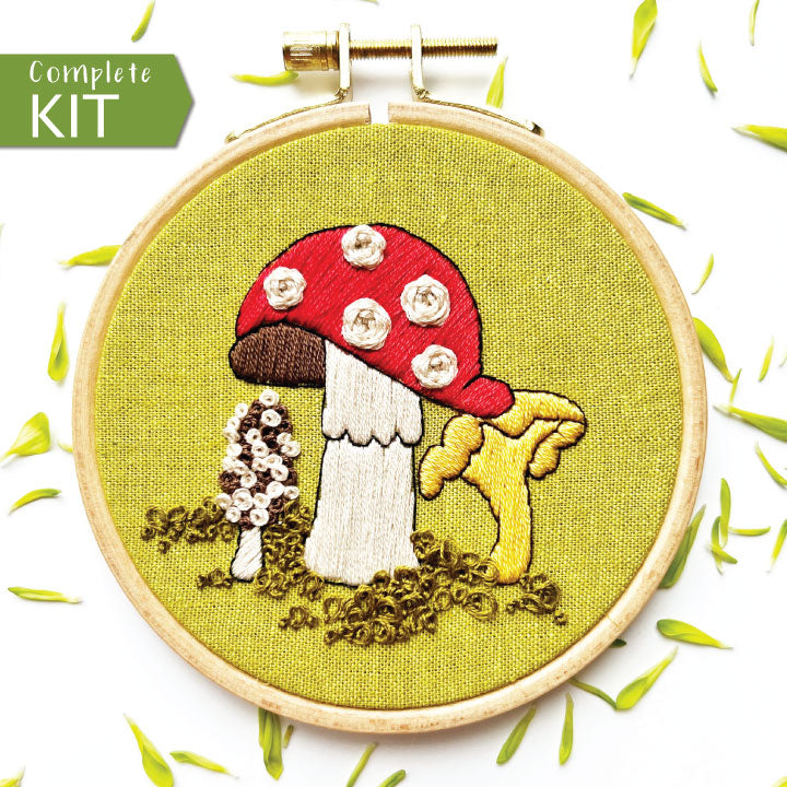 Beginner Embroidery Kit, The Fungis, Mushroom Embroidery Kit