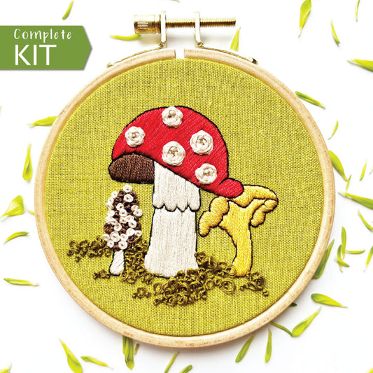 Beginner Embroidery Kit, The Fungis, Mushroom Embroidery Kit