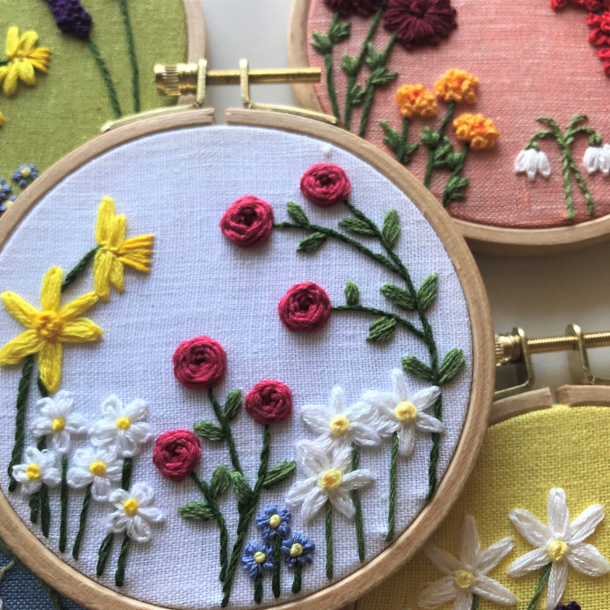 Family Flower Garden Hand Embroidery PDF. Each design is unique as you select your desired flowers. Each birth month flower comes in large and small sizes.  Design your hoop for a wedding, birthday or anniversary.