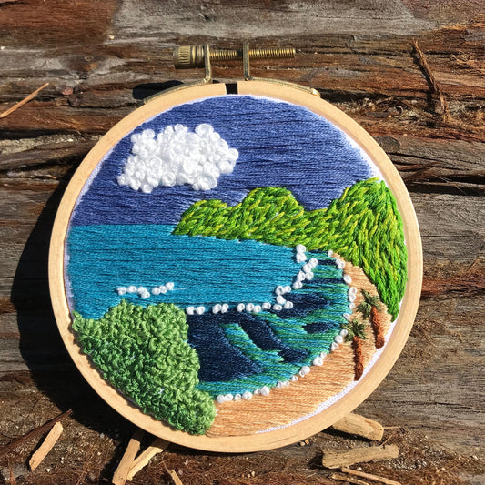 Close up of Hanauma Bay, Hawaii Seascape Embroidery