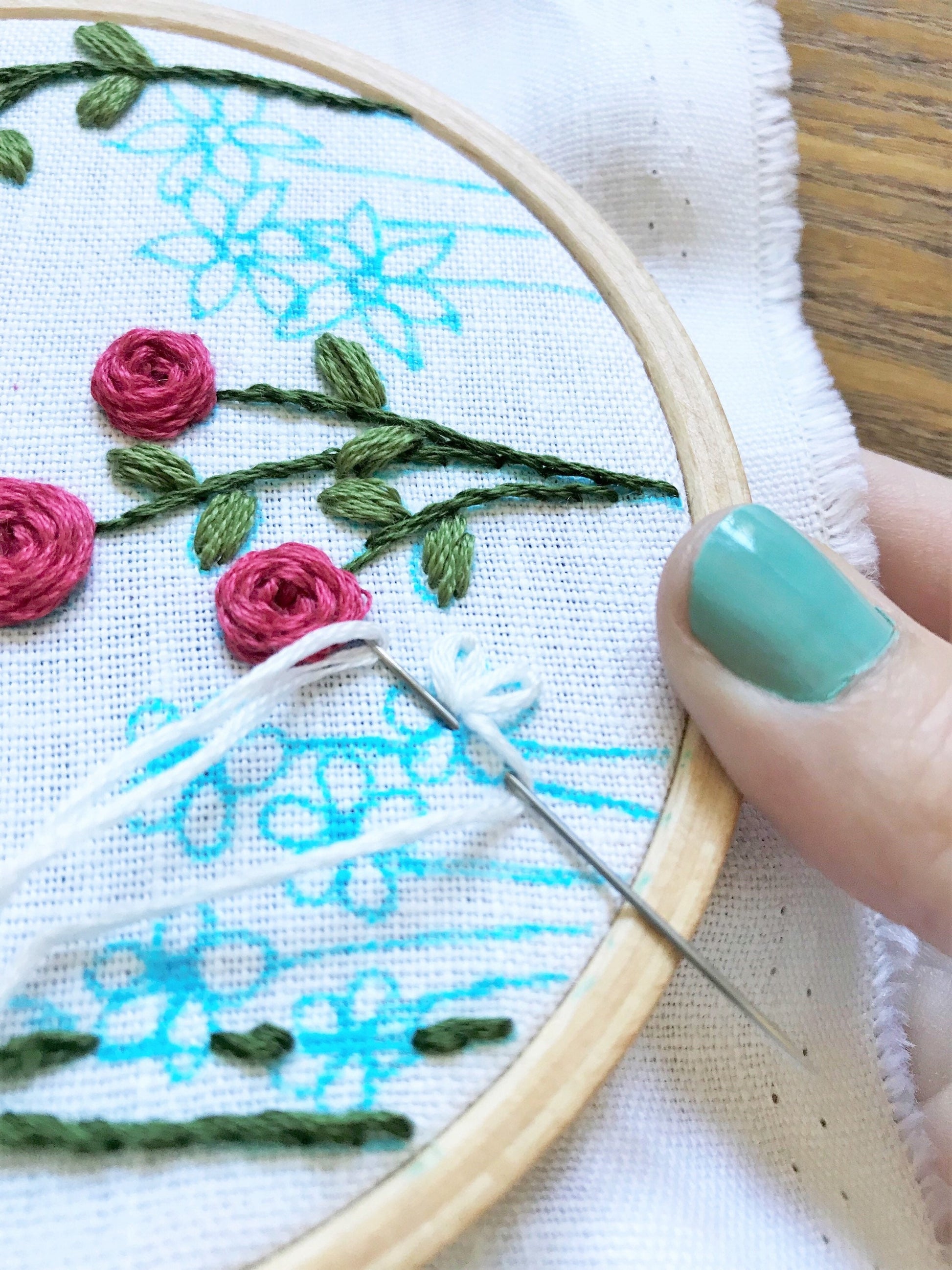 Family Flower Garden Embroidery stitch up close