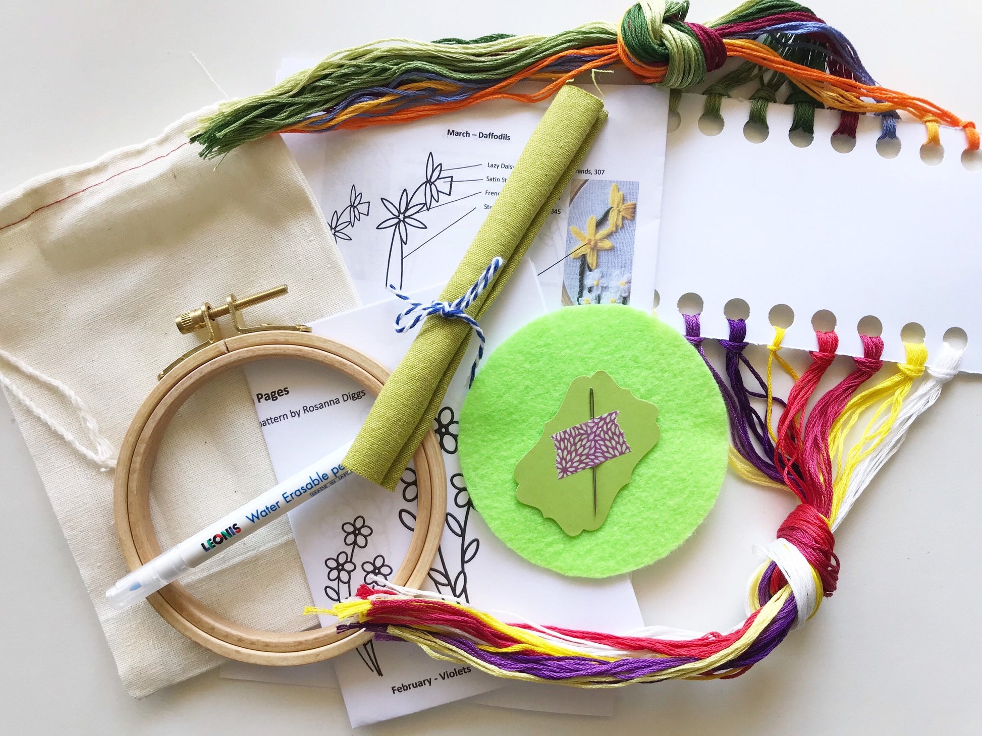 Family Flower Garden Design Your Own Embroidery Kit supply contents