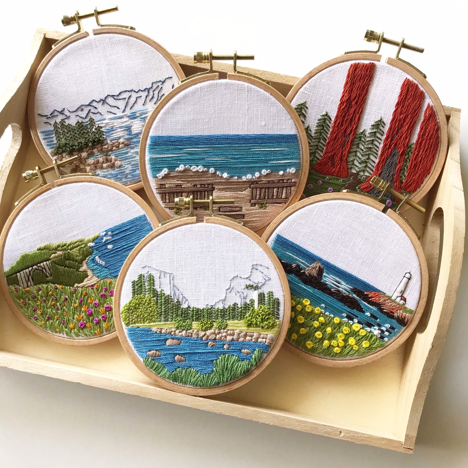 California Collection includes: Big Sur, Day at the Beach, Lake Tahoe, Lighthouse by the Bay, Sequoia Grove and Yosemite.