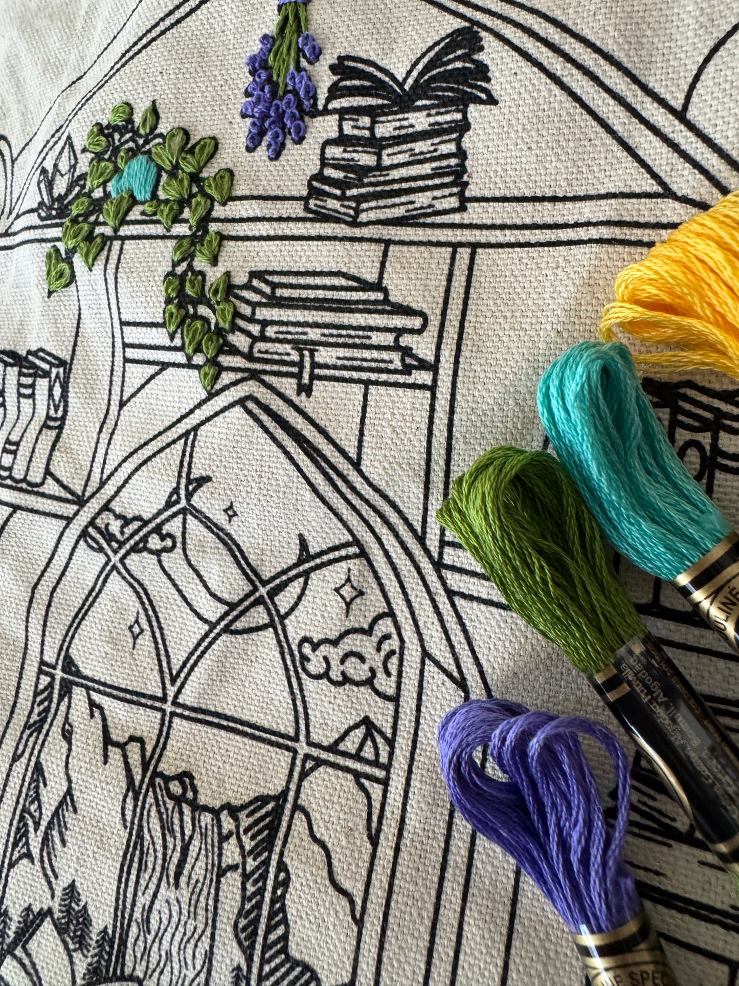 Book Dragon Tote Bag Embroidery Kit