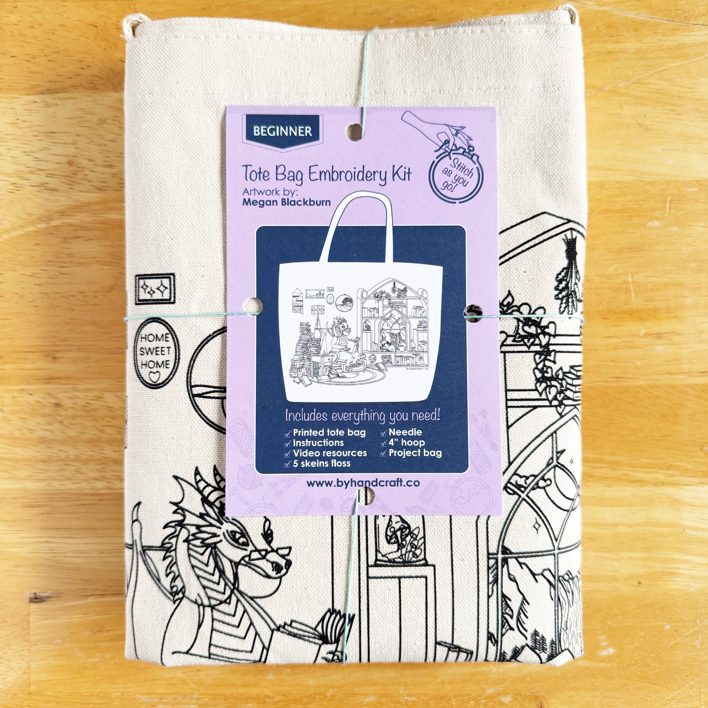 Book Dragon Tote Bag Embroidery Kit