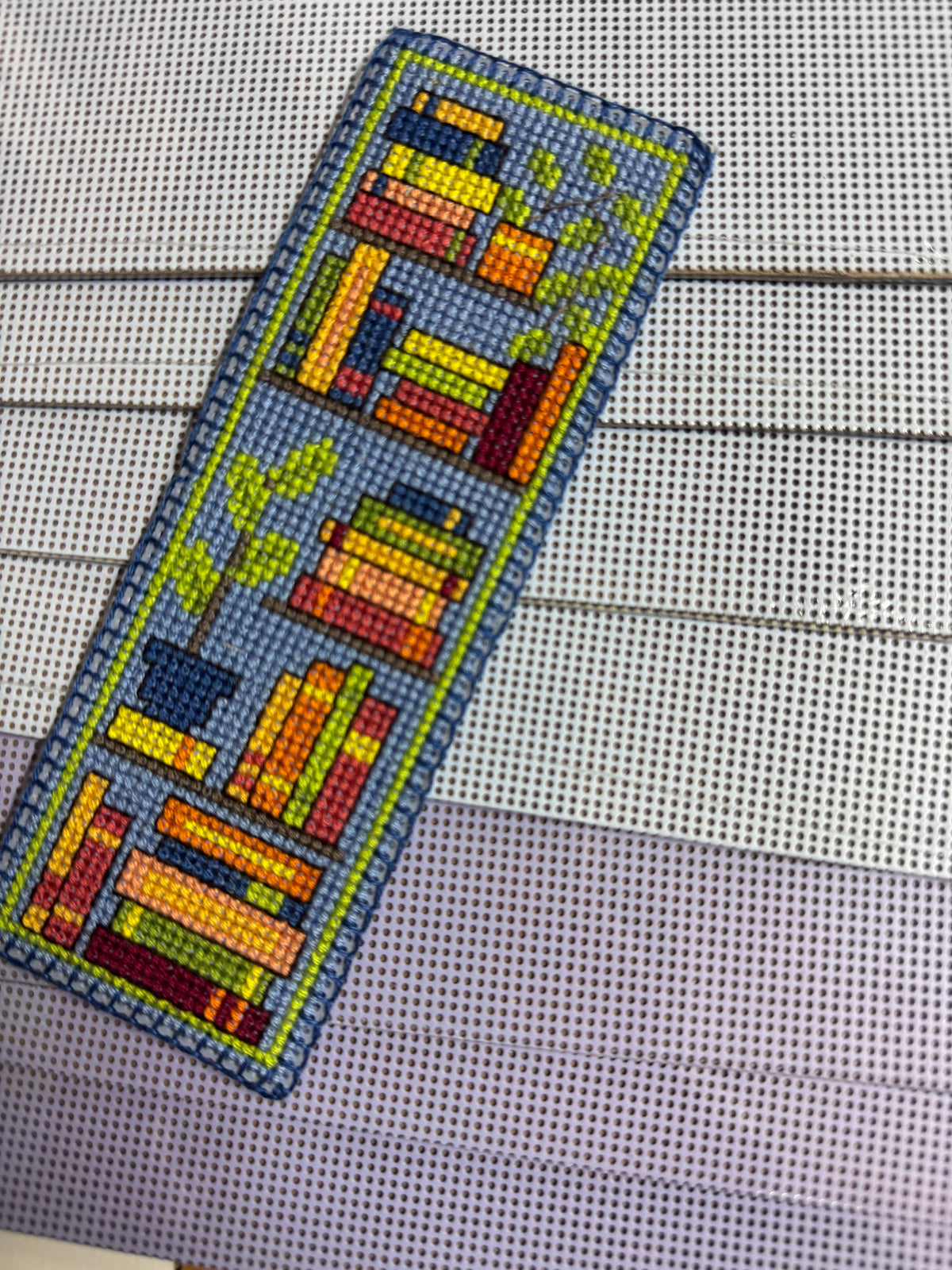 Shelfie Cross Stitch Bookmark Kit ON DIFFERENT COLOR PERFORATED PAPER