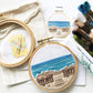 A Day at the Beach Modern Embroidery PDF contains a 12 page booklet of easy to follow directions so you can complete this beach scene with crashing waves on a sandy beach with a rustic fence.