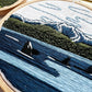 Orcas in the Sound Hand Embroidery PDF.  File includes pattern for transfer and booklet with easy to follow step by step instructions.  Part of the Pacific Wanderlust Collection.  Three Orcas swimming with Mountains in the background.