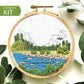 Yosemite Valley Complete Embroidery Kit.  4 inch hoop shows river and Half Dome in the Valley.