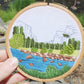 Yosemite Valley Hand Embroidery PDF pattern.  Half Dome graces the background of this modern embroidery with river, rocks and trees in the foreground.