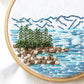 Lake Tahoe is a great pattern to DIY your own modern embroidery hoop art. This 12 page pdf details everything you need to know to stitch this beautiful embroidery.  Mountains in the background with trees, rocks and lake in front.